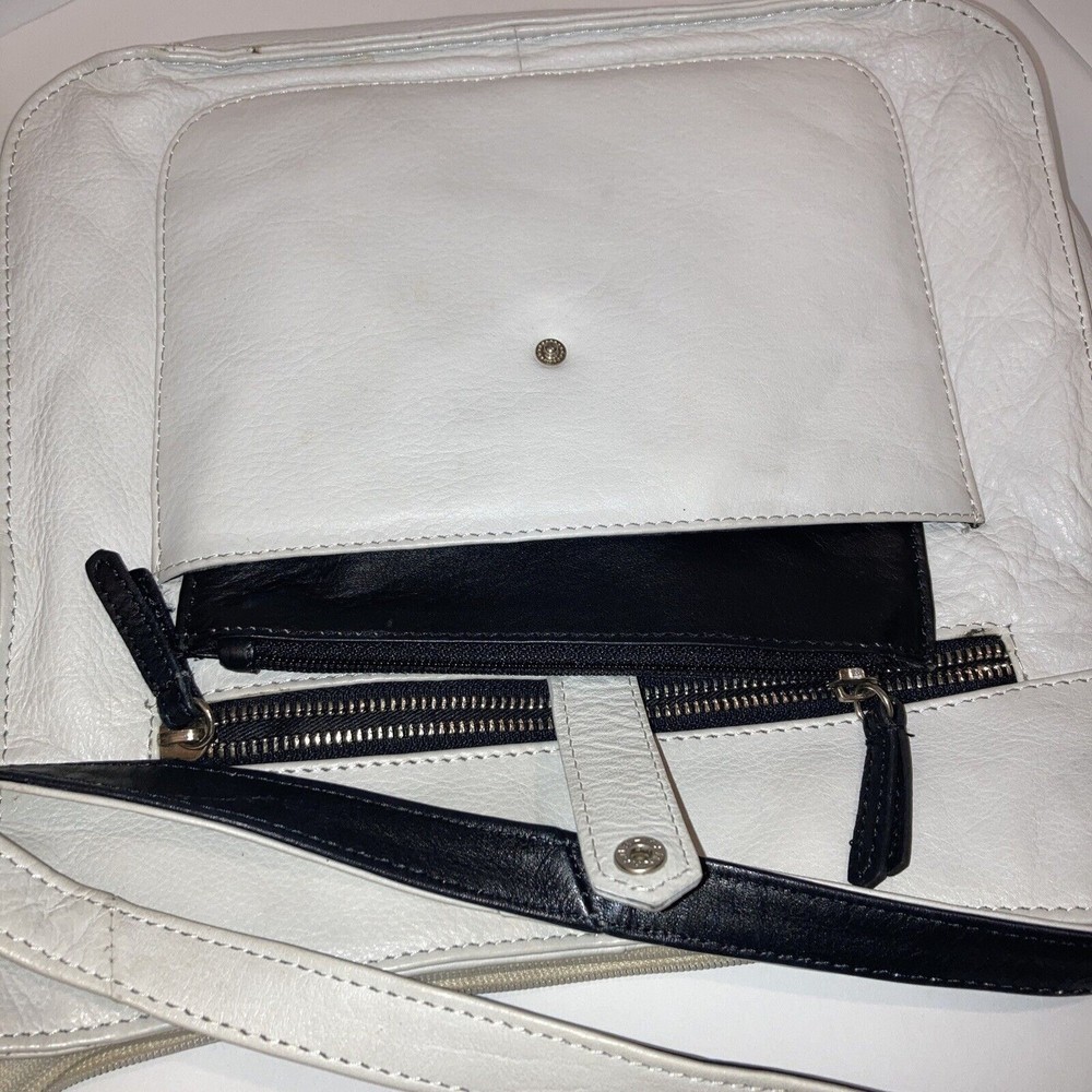 Off-White OR Cream Colored 100% Cowhide Leather Shoulder Bag Purse Bag Tote - Picture 8 of 10